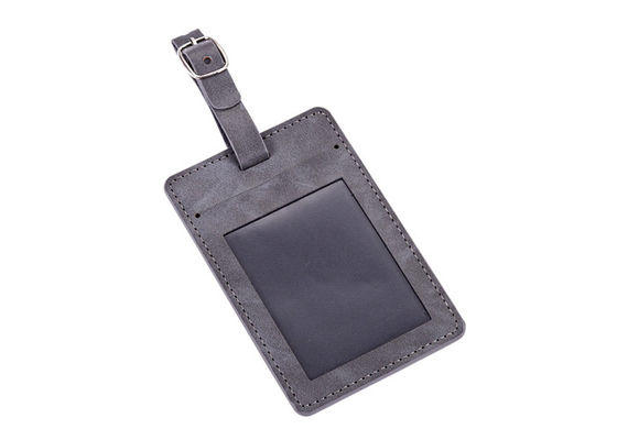 تگ چرم اصل خاکستری مستطیل Pu Leather برچسب چمدان سوغاتی هدیه
