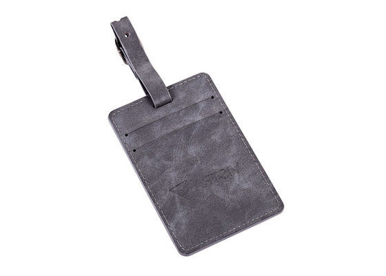 تگ چرم اصل خاکستری مستطیل Pu Leather برچسب چمدان سوغاتی هدیه