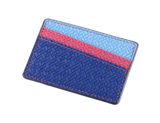 Rectangle Credit Card Organizer Wallet PU Weave Weave Wallet Logo Debossing Wallet