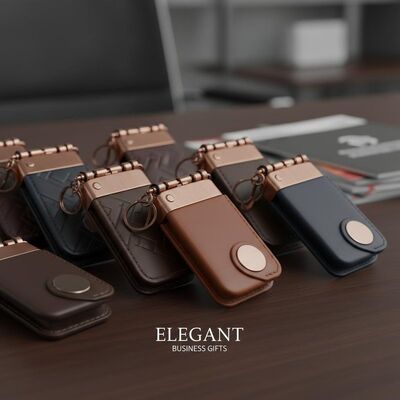 قیمت خوب جاکلیدی چرمی سفارشی با طراحی شیک، مناسب برای هدایای شرکتی و کمپین‌های بازاریابی آنلاین